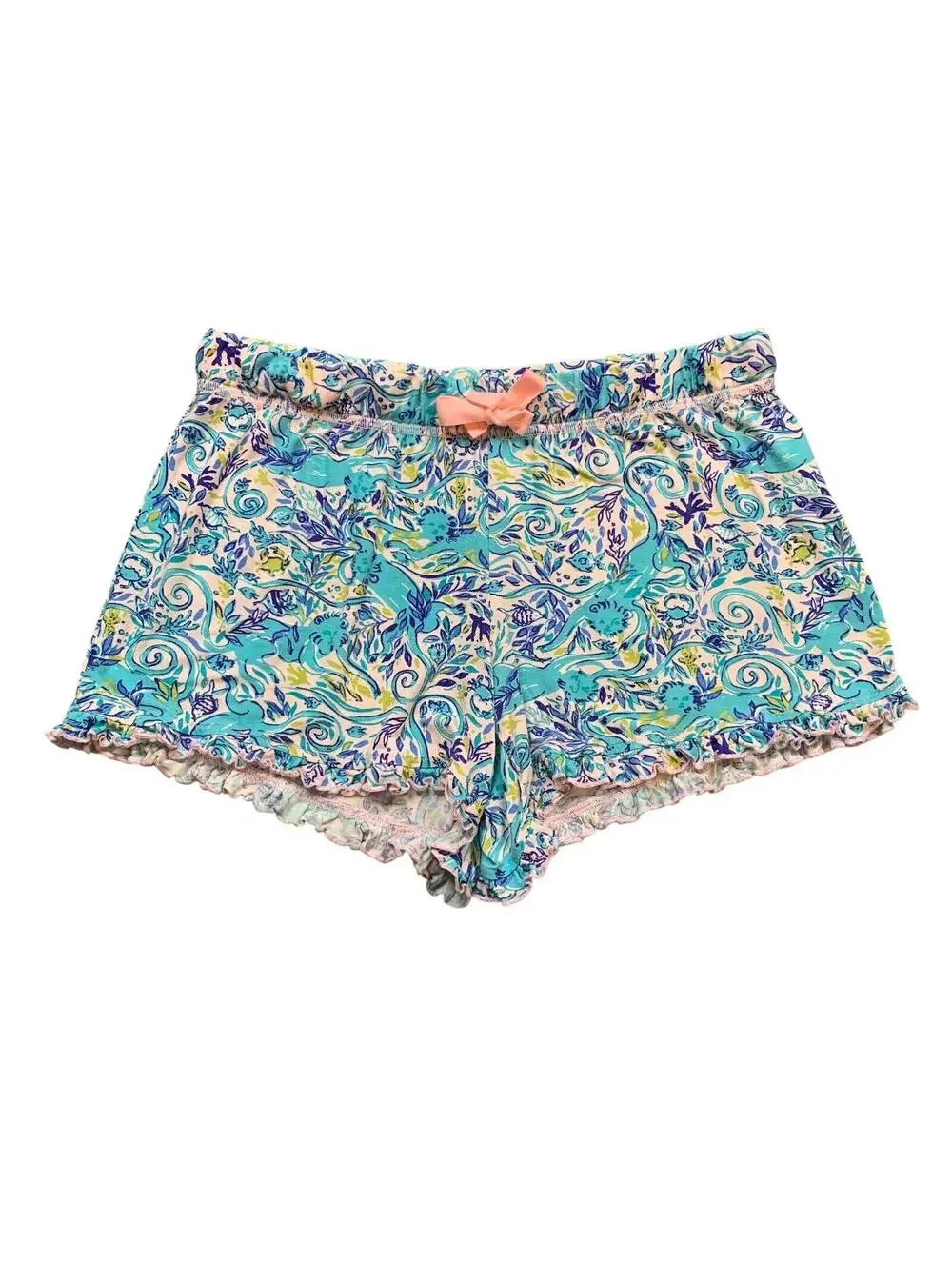 Lilly Pulitzer Shorts‎ Womens S Small Multi Ruffle Trim Bringing Mermaid PJ Knit